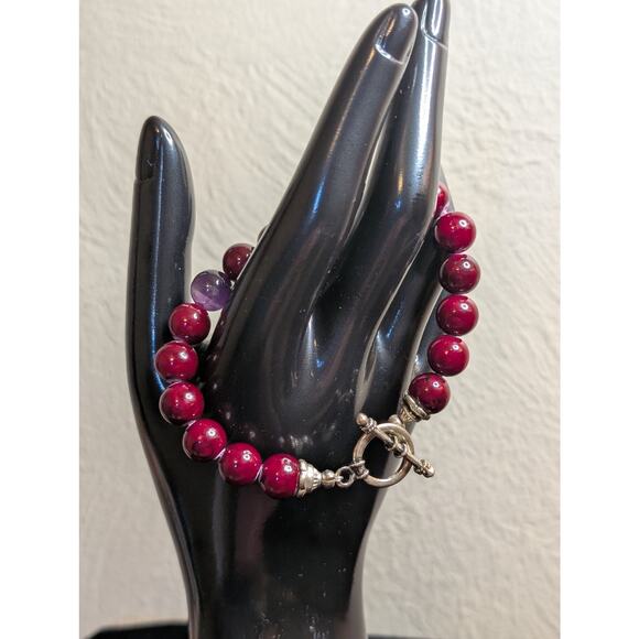 Wine Glass Bead & One Amethyst Stone Bead Non Magnetic Toggle Clasp Bracelet - Picture 5 of 5